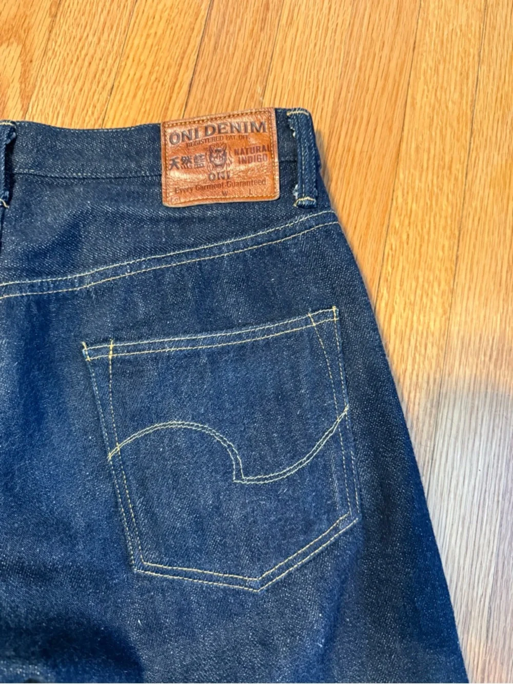 Oni denim. 12oz Kiraku summer weave selvedge japanese